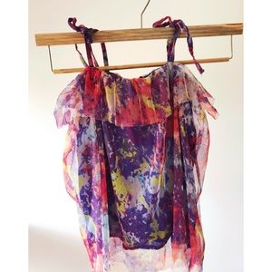 Ruffle Floral Mesh Top for Girls